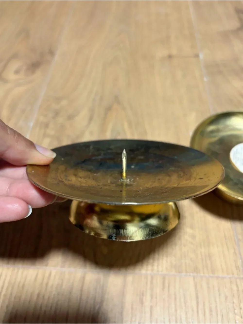 Vintage Hong Kong Brass Chamberstick Candle Holder Pair – Finger Loop & Cup Hold